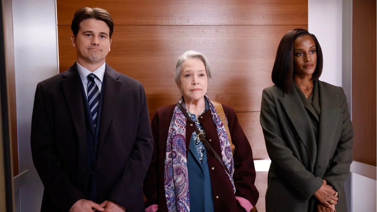 Jason Ritter as “Julian Markston”, Kathy Bates as “Madeline Matlock”, and Skye P. Marshall as “Olympia Lawrence”. Photo: Sonja Flemming/CBS ©2024 CBS Broadcasting, Inc. All Rights Reserved.