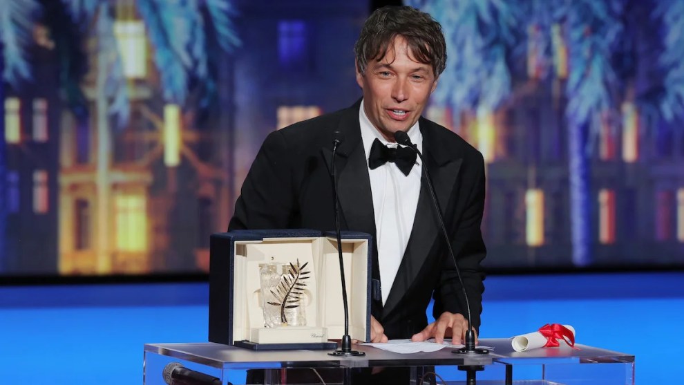 Sean Baker receives the 'Palme D'Or' Award for "Anora" during the 77th annual Cannes Film Festival